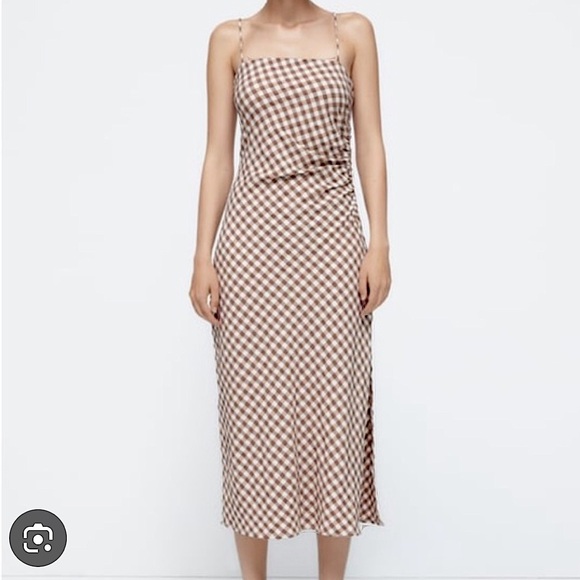 ZARA Brown Gingham Dress - Picture 1 of 5